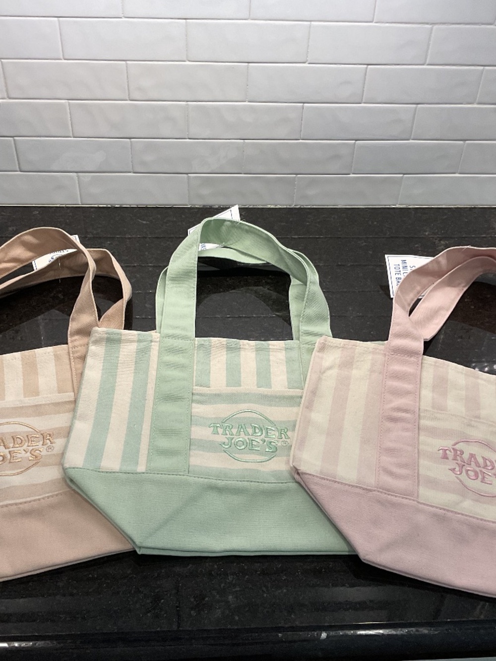Mini Canvas Striped Tote Bags - Set of 3